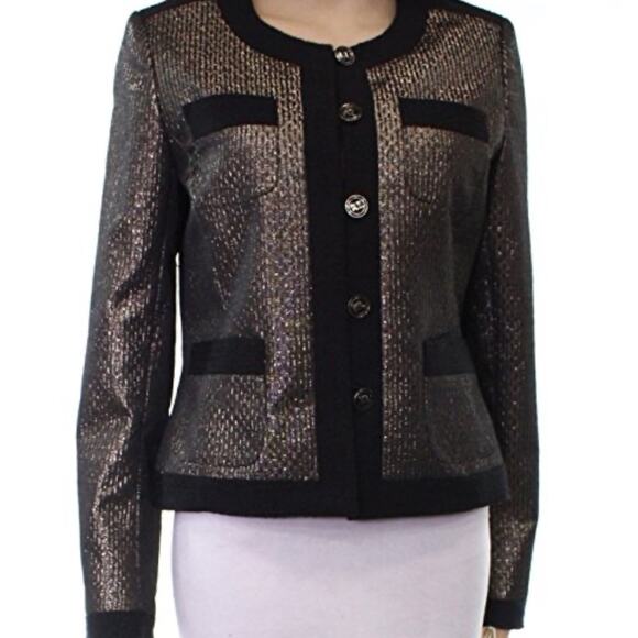 Karl Lagerfeld Paris Women's Gold/Black Shine Blazer Size 10 Button Front - Picture 1 of 7